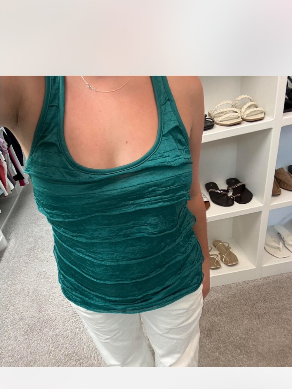 Teal ruffle Tank Top - Women's Scoop Neck